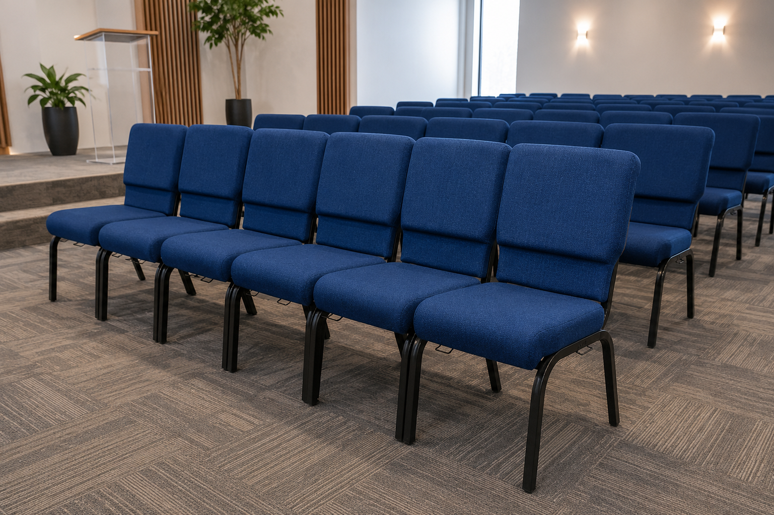 Sillas para iglesias — Configuración en templo con silletería instalada