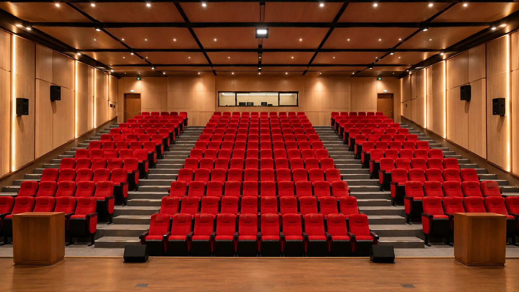 Visualización de auditorio universitario con sillas A-022